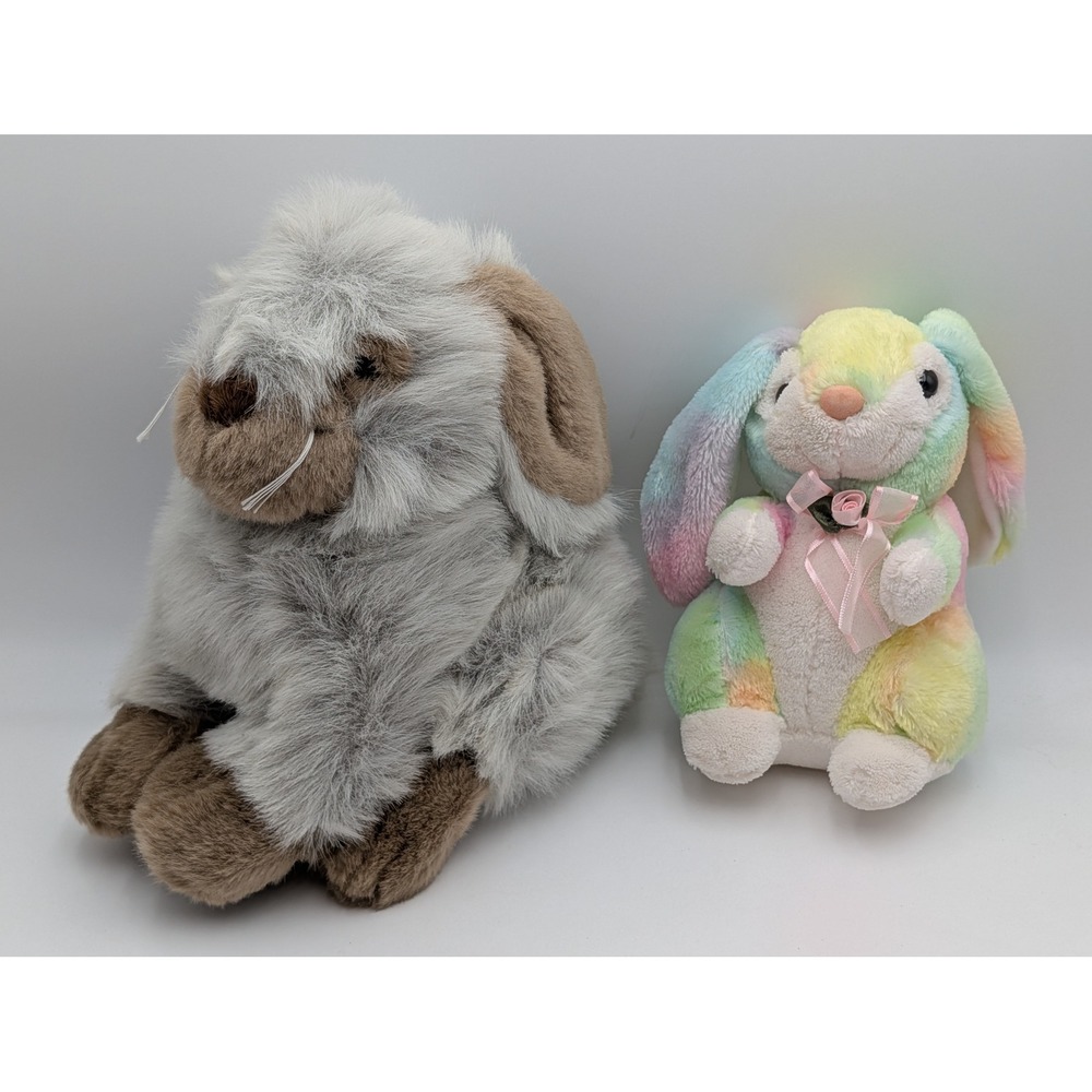 Wondertreats Plush Bunny Rabbit Lot Gray Brown Rainbow Shaggy Long Ears